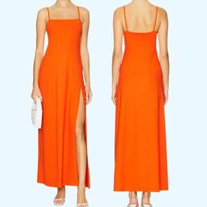 Susana Monaco Wide Strap Flare Slit Maxi Dress in Mandarin New with Tag